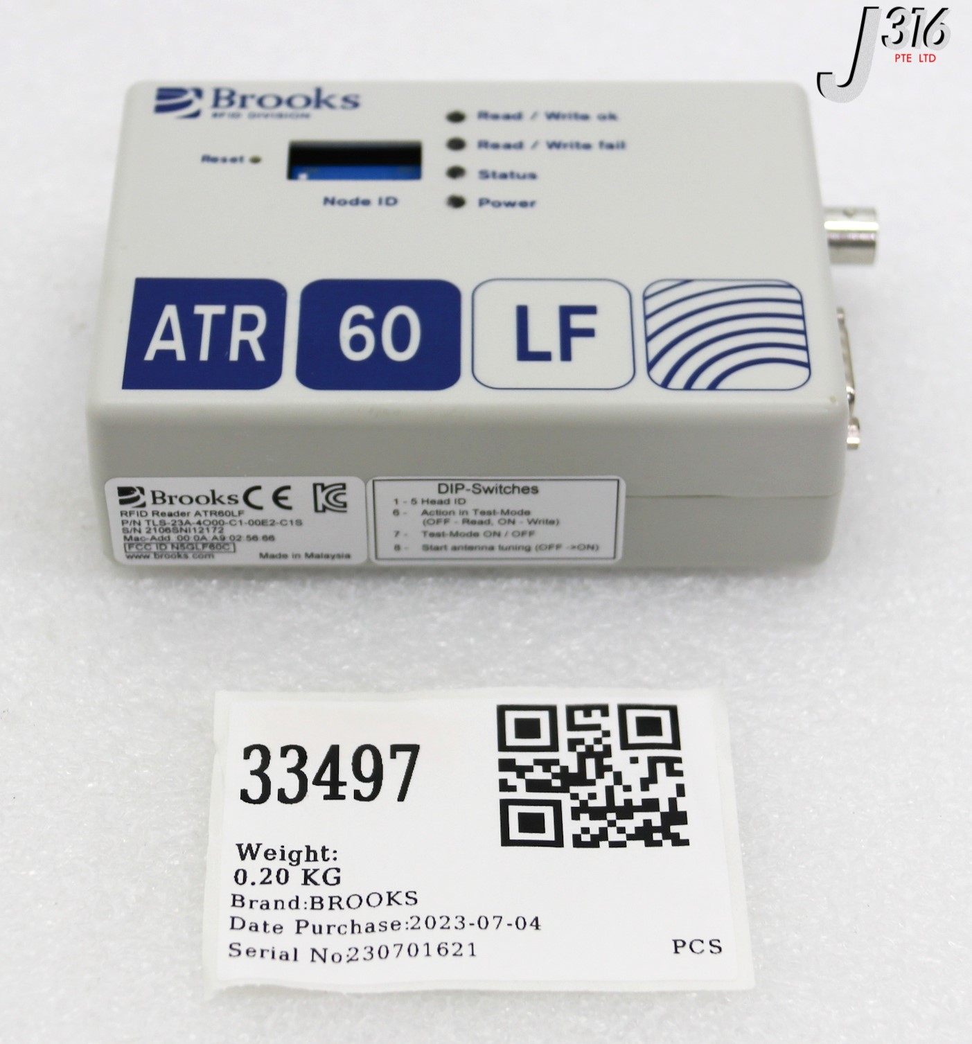 33497 BROOKS RFID READER, ATR60LF, ASML 4022.478.00292 TLS-23A